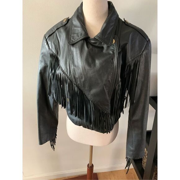 Fringe leather like black jacket size medium - Picture 1 of 13